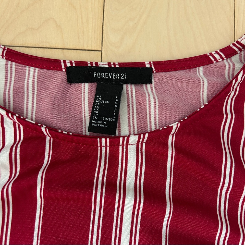 Forever 21 Red and White Striped Tie Front Long Sleeve Shirt - Picture 3 of 3
